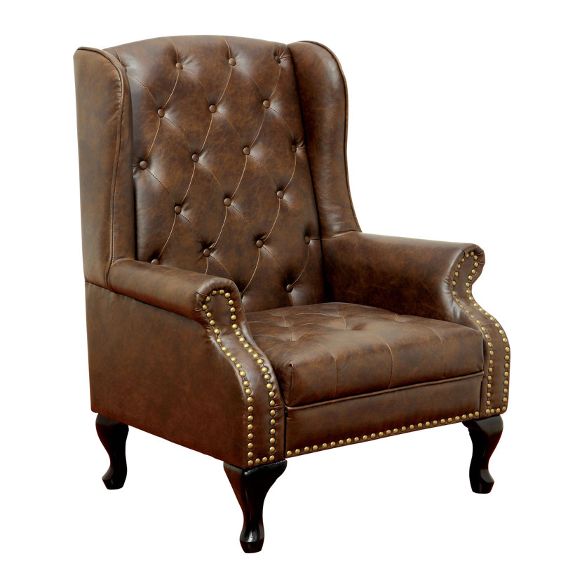 Fleur De Lis Living Halvorson 33" W Tufted Faux Leather Wingback Chair